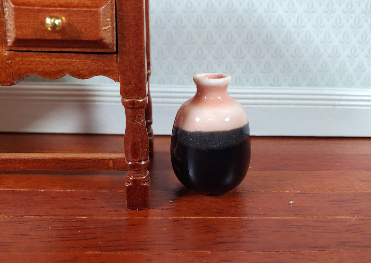 Dollhouse Large Pink & Black Ceramic Vase 1:12 Scale Miniature