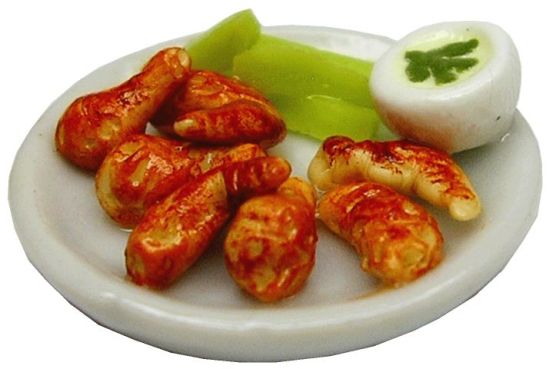 Dollhouse Buffalo Style Chicken on White Plate 1:12 Scale Miniature Food Kitchen