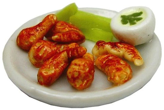 Dollhouse Buffalo Style Chicken on White Plate 1:12 Scale Miniature Food Kitchen