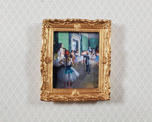 Dollhouse Miniature Degas The Dance Class Framed Print 1:12 Scale Large Gold Frame Handmade