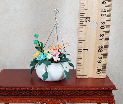 Dollhouse Hanging Basket of Colorful Daisies 1:12 Scale Miniature Flowers