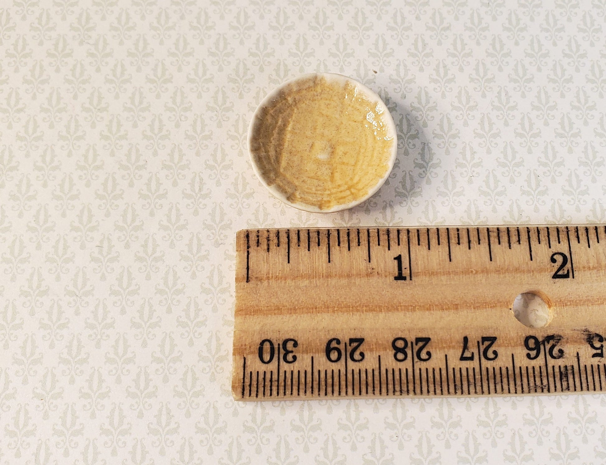 Dollhouse Light Brown Ceramic Round Bowl Thatched Design 1:12 Scale Miniature