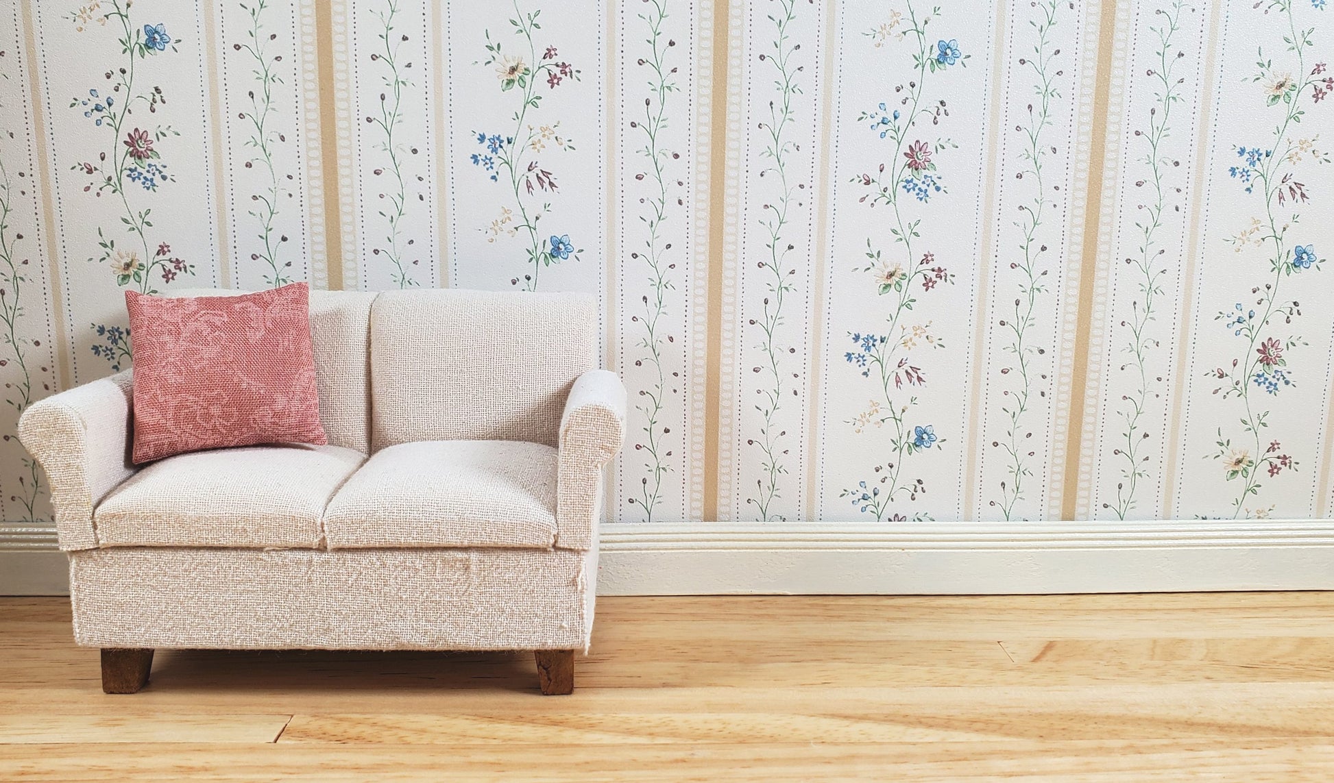 Dollhouse Wallpaper Cottage Beige Stripe 3 Sheets 1:12 Scale Miniature