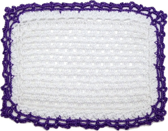 Dollhouse Hand Crochet Baby Blanket White with Purple Trim 1:12 Scale Miniature