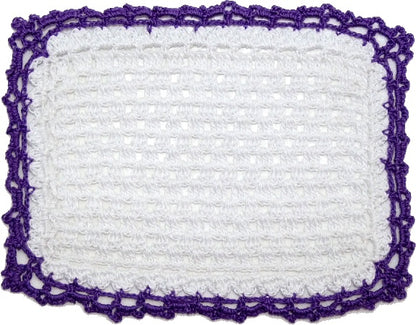 Dollhouse Hand Crochet Baby Blanket White with Purple Trim 1:12 Scale Miniature