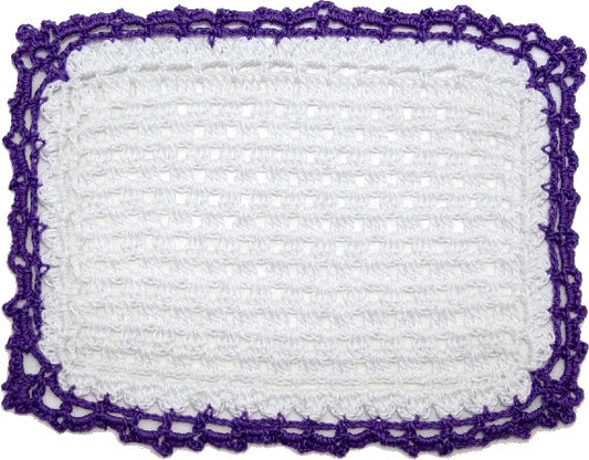 Dollhouse Hand Crochet Baby Blanket White with Purple Trim 1:12 Scale Miniature