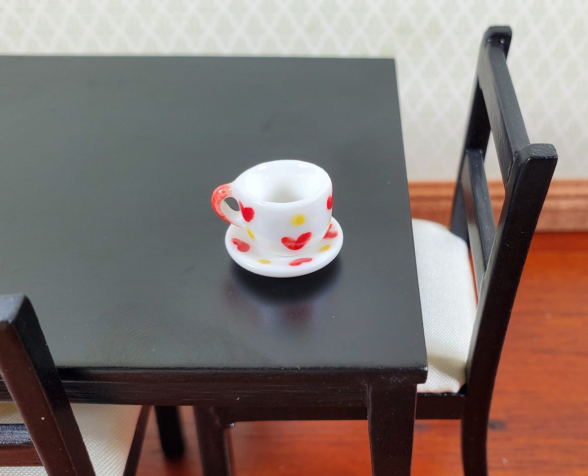 Dollhouse Ceramic Coffee Mug Cup with Saucer Hearts Motif 1:12 Scale Miniature