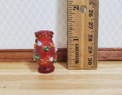 Dollhouse Floor Vase Red Fused with Leaves Use in 1:12 or 1/6 Scale Miniature