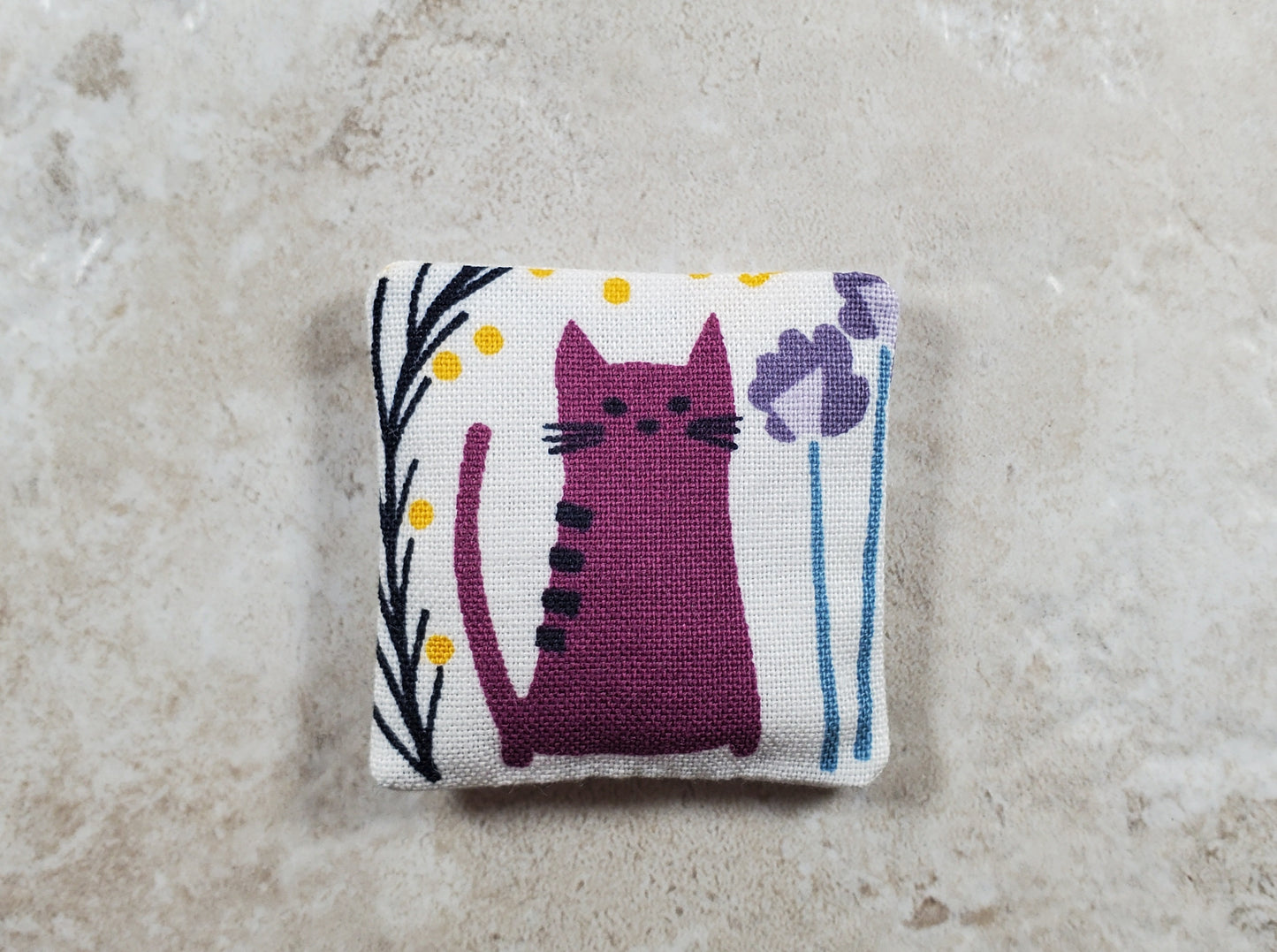 Dollhouse Miniature Pillow Purple Cat Handmade 1:12 Scale 1 1/2"
