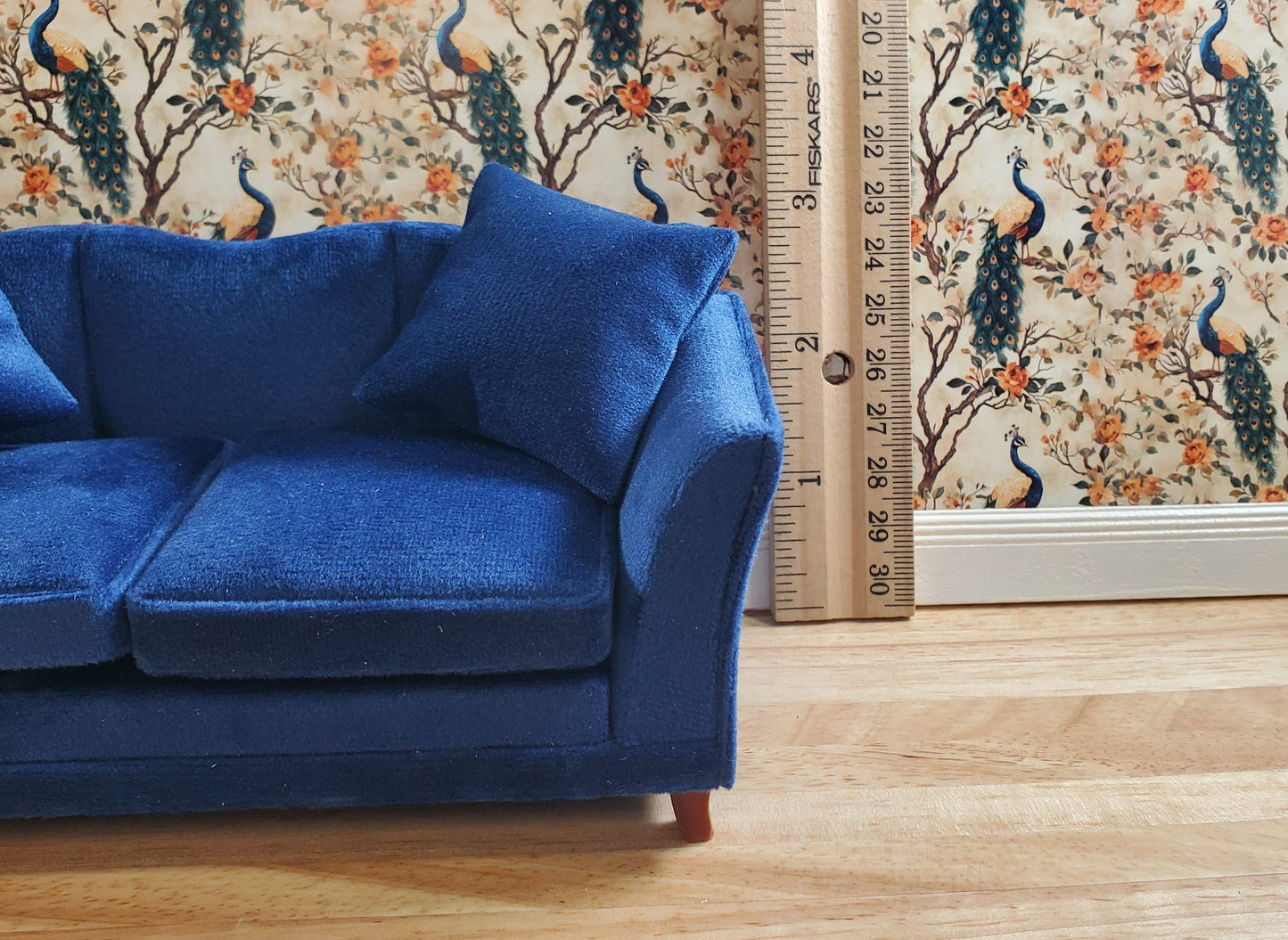 Dollhouse Sofa Couch Royal Blue Modern Style 1:12 Scale Miniature Furniture