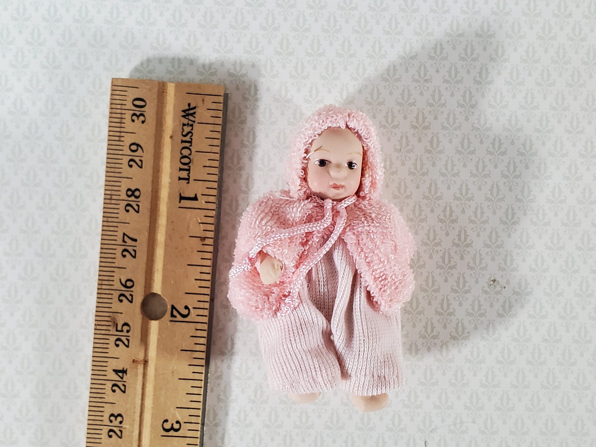 Dollhouse Baby Doll Porcelain Moveable 1:12 Scale Miniature Pink Sleeper