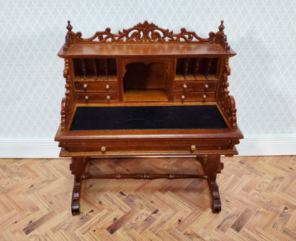 JBM Dollhouse Desk Italian Renaissance Style Furniture 1:12 Scale Miniature Walnut Finish