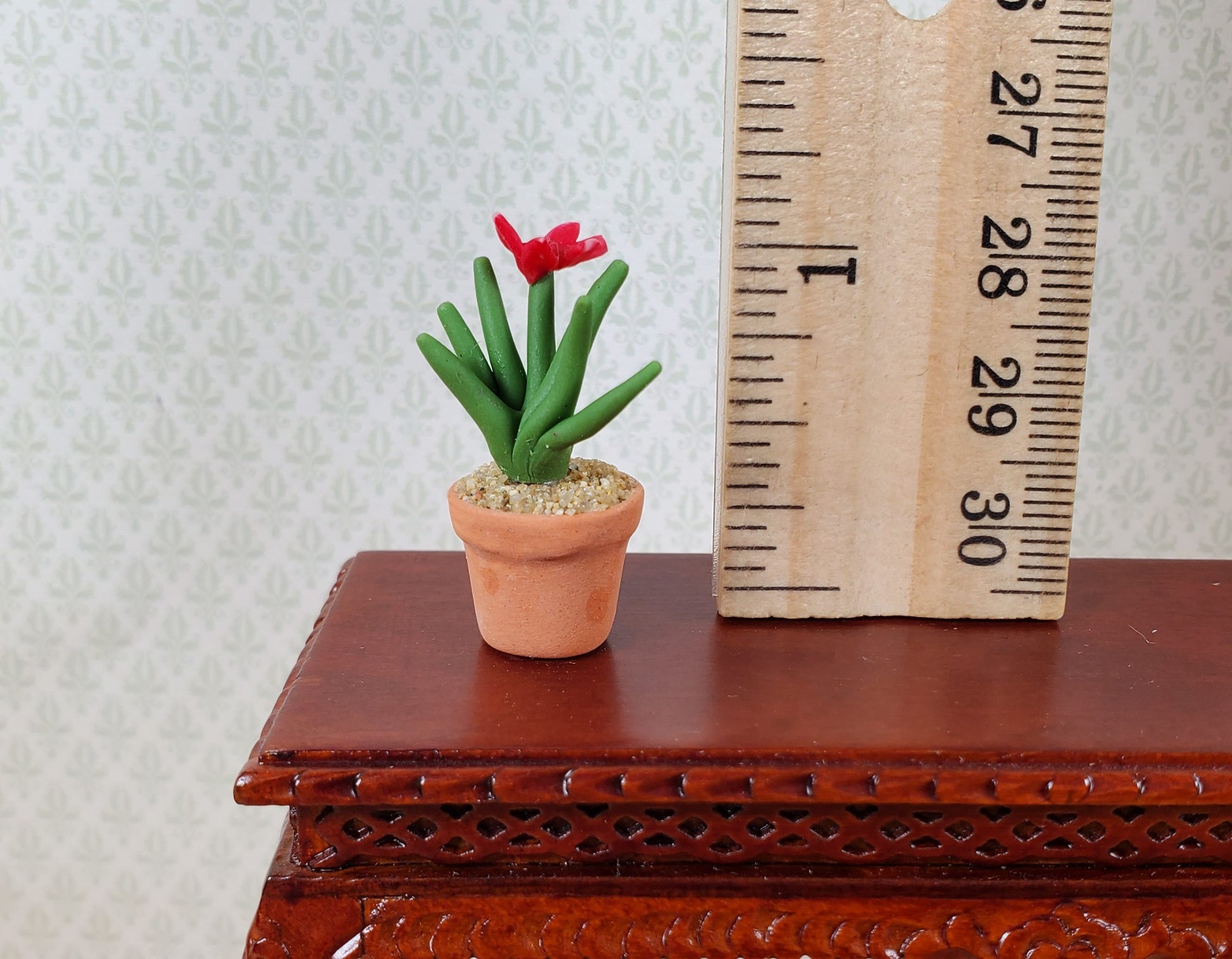 Dollhouse Flowering Spiky Cactus Plant in a Terra Cotta Pot 1:12 Scale Miniature