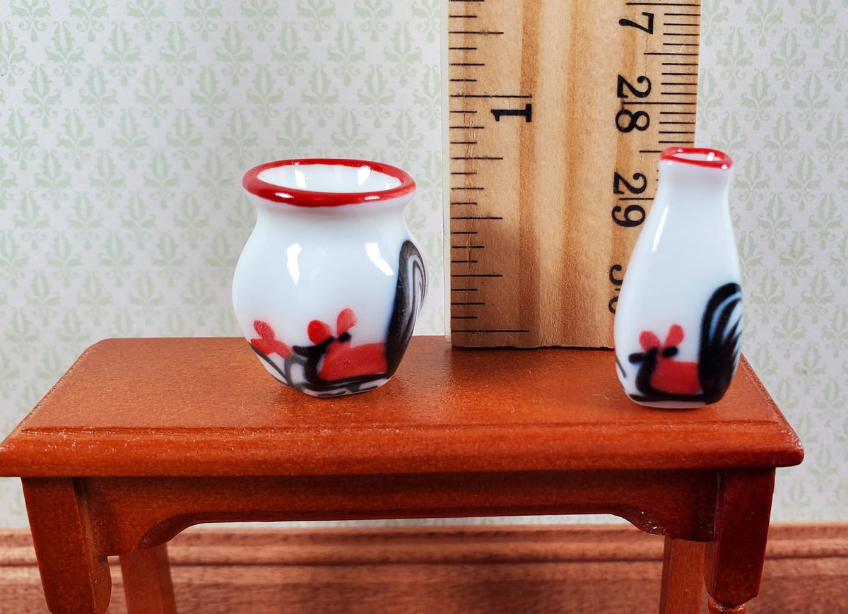 Dollhouse White Ceramic Vases Rooster Motif x2 1:12 Scale Miniature