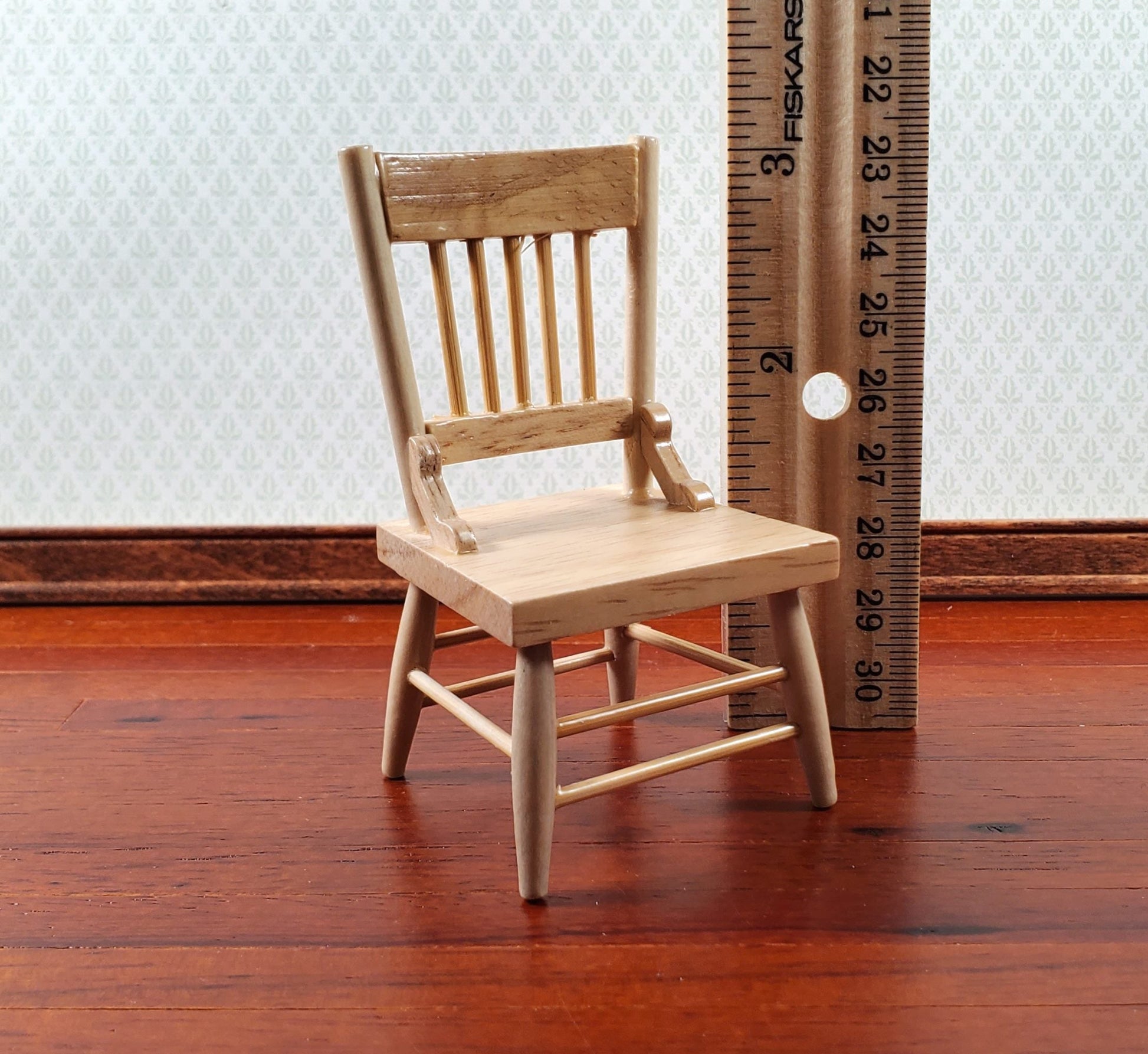 Dollhouse Kitchen Table & 4 Chairs Set Light Oak Finish 1:12 Scale Miniature Furniture