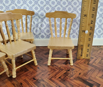 Dollhouse Kitchen Chairs Spindle Back Set of 6 Light Oak 1:12 Scale Miniature Furniture