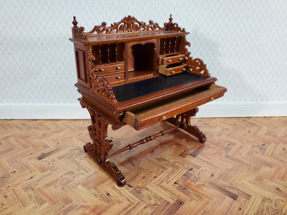 JBM Dollhouse Desk Italian Renaissance Style Furniture 1:12 Scale Miniature Walnut Finish