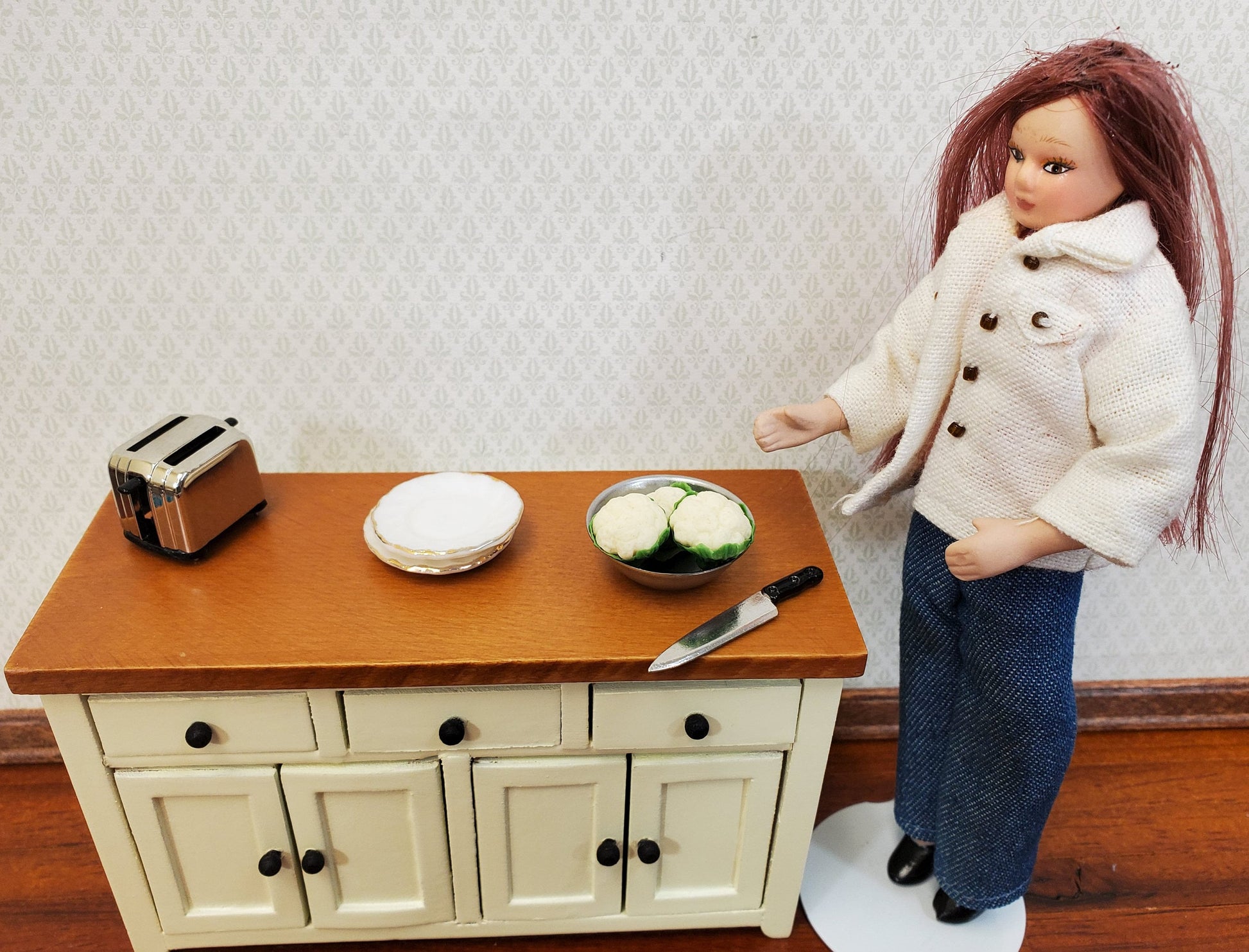 Dollhouse Cauliflower 3 Heads 1:12 Scale Miniature Kitchen Food Vegetables