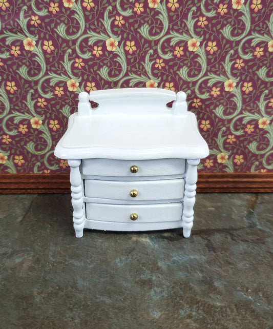Dollhouse Miniature Night Stand Side Table 3 Drawers 1:12 Scale White Wood