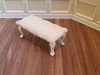 Dollhouse Coffee Table Curvy Top Unpainted Wood 1:12 Scale Miniature Furniture