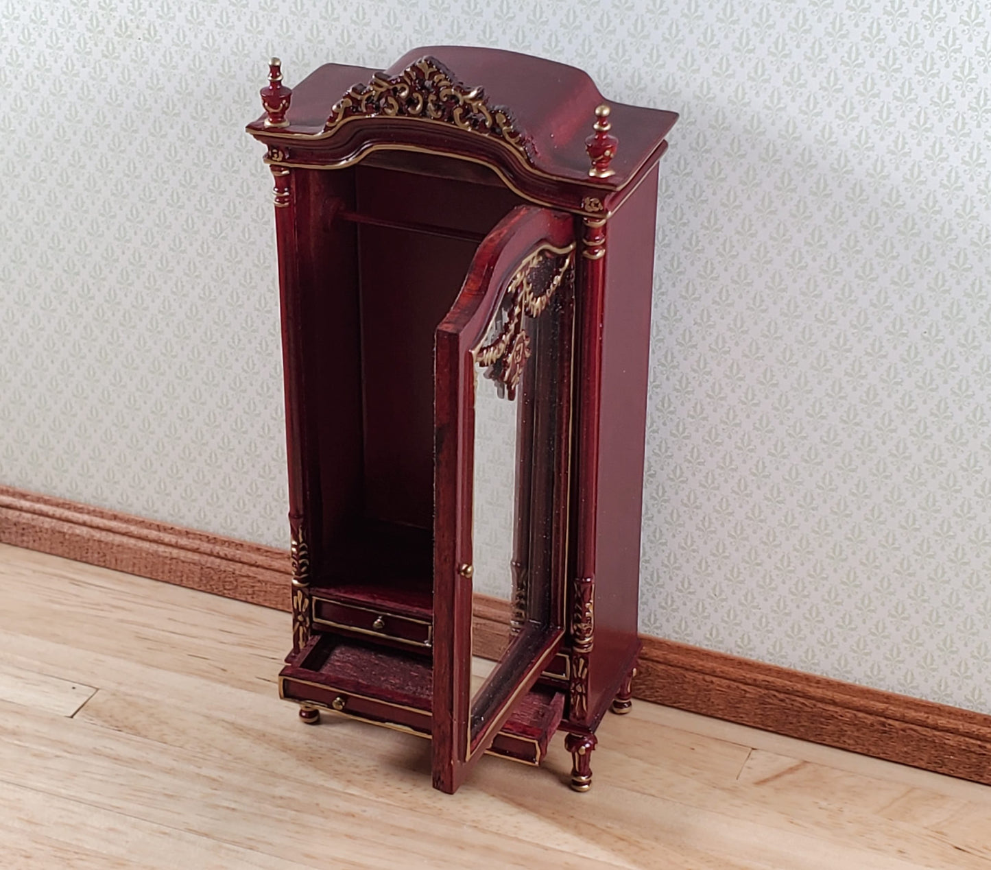 Dollhouse Mirrored Wardrobe Mahogany Finish 1:12 Scale by Hansson Miniatures
