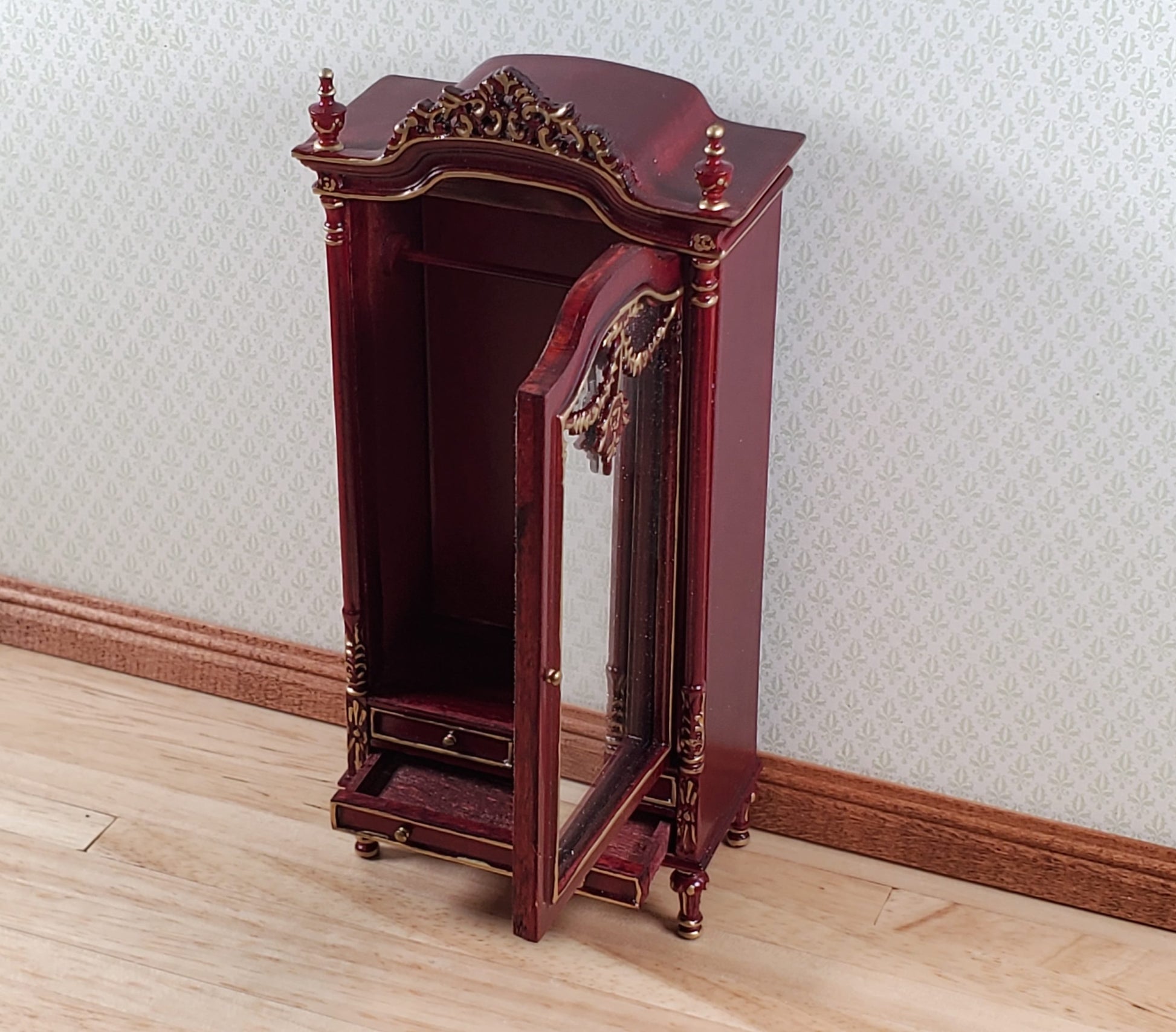 Dollhouse Mirrored Wardrobe Mahogany Finish 1:12 Scale by Hansson Miniatures