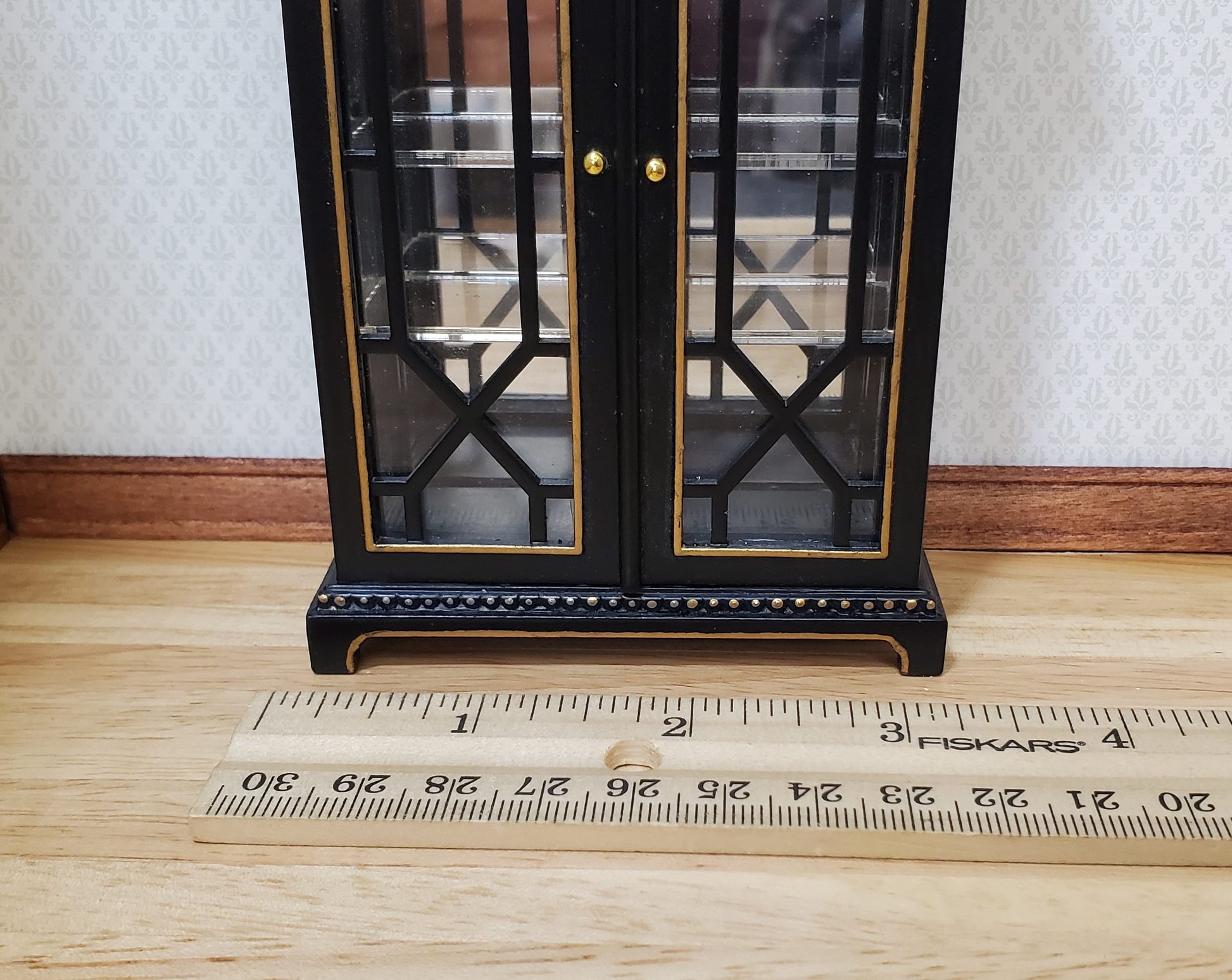 JBM Dollhouse Display Cabinet Black & Gold 1:12 Scale Miniature Furniture
