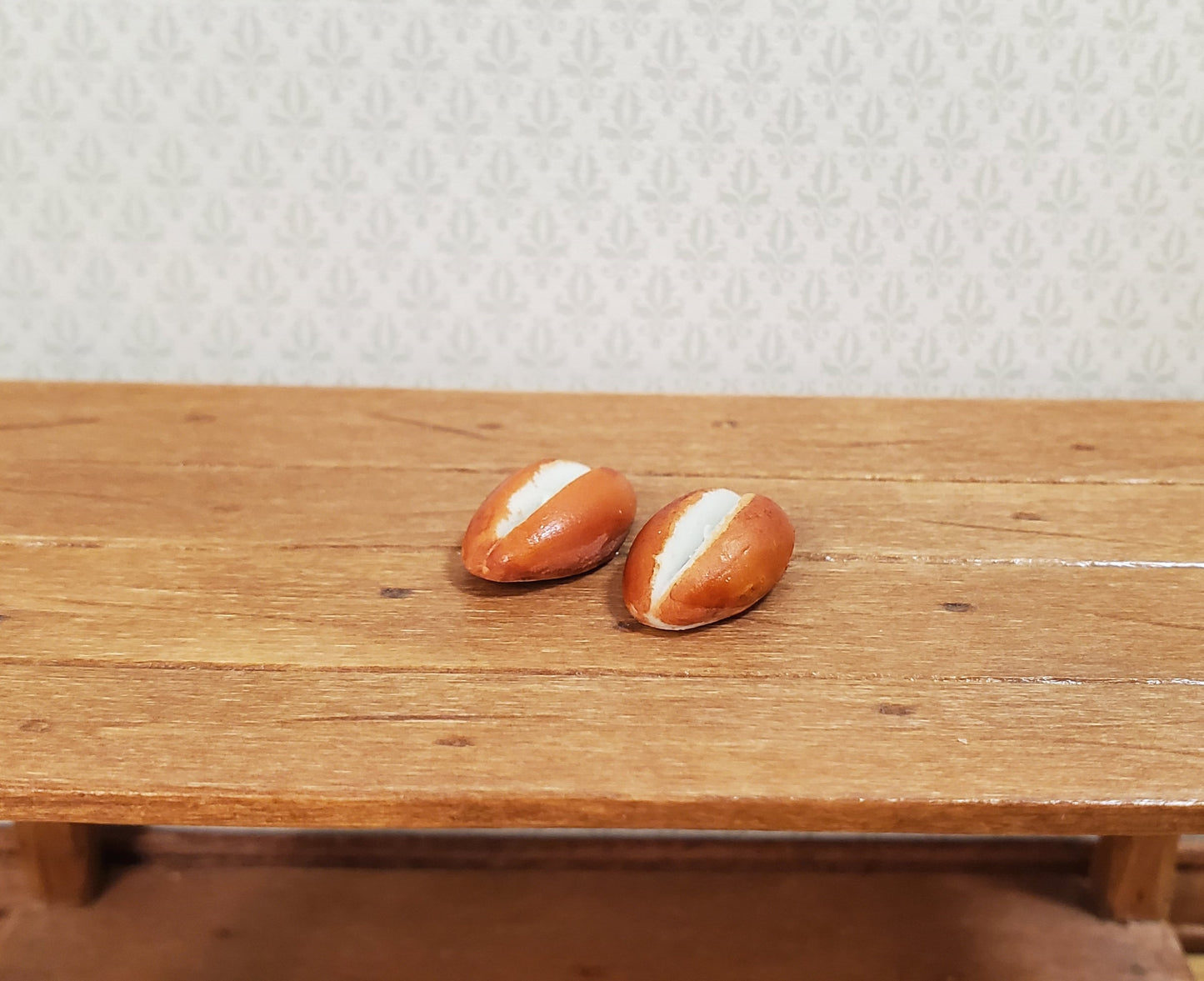 Dollhouse Split Crust Bread Loaf 2 Pieces 1:12 Scale Miniature Food Kitchen