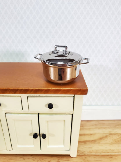 Dollhouse Large Stock Pot with Lid 1:12 Scale Modern Silver Chrome Finish Metal