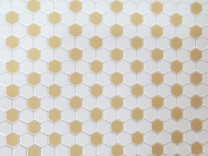 Dollhouse Hexagon Vinyl Tile Flooring Embossed Beige on White Floor 1:12 Scale Miniatures