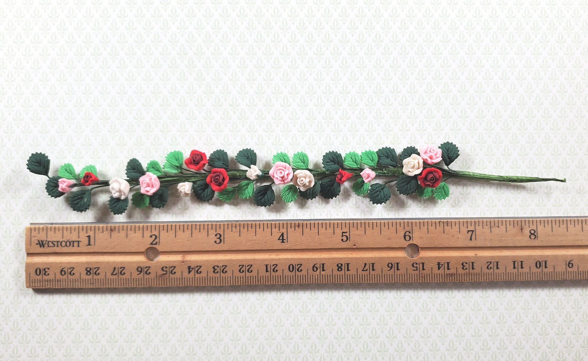Dollhouse Red Pink & White Roses Vine 1:12 Scale Miniature Garden Plants Flowers
