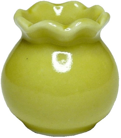 Dollhouse Yellow Green Ceramic Vase or Jar with Fluted Rim 1:12 Scale Miniature
