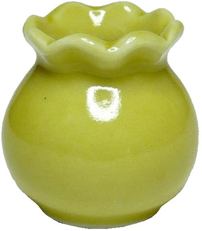 Dollhouse Yellow Green Ceramic Vase or Jar with Fluted Rim 1:12 Scale Miniature