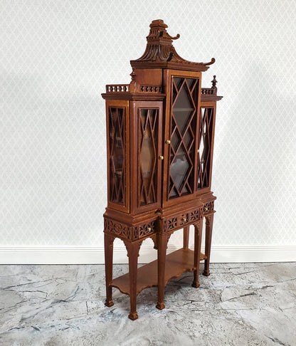 JBM Dollhouse Breakfront Display Cabinet Chippendale Style 1:12 Scale Furniture