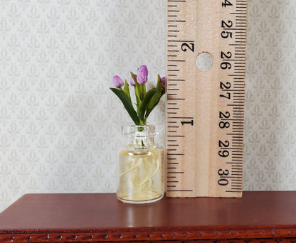 Dollhouse Lavender Tulip Bulbs with Roots in a Glass Jar1:12 Scale Miniature