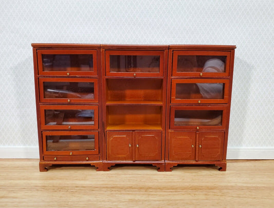 Dollhouse 3 Bookcases Tall Lawyers Barrister with Doors 1:12 Scale Miniature Furniture Bookshelves