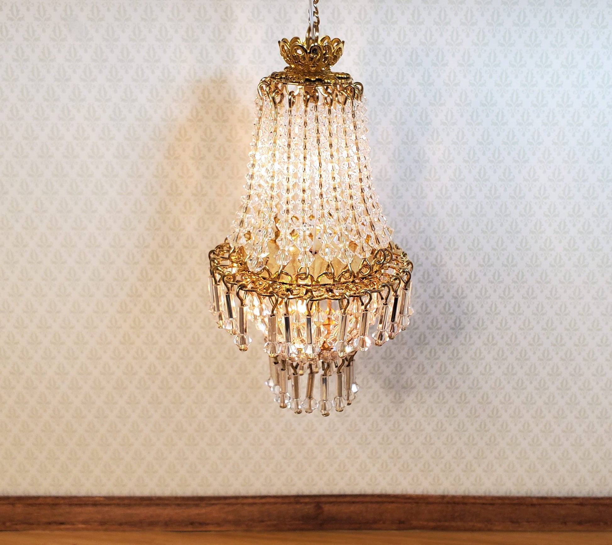Dollhouse Crystal Chandelier "Chloe Deluxe" Real Glass 12 Volt 1:12 Scale