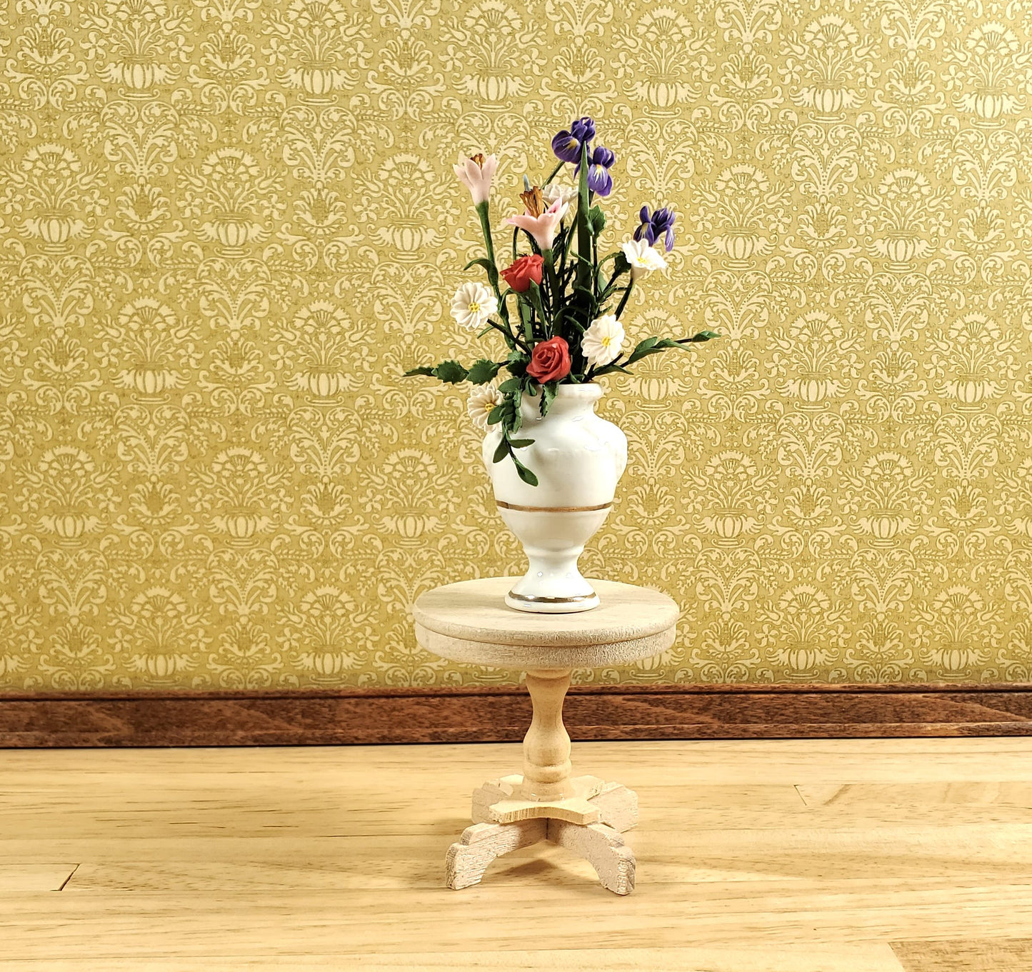 Dollhouse Round Side Table Unvarnished Wood 1:12 Scale Miniature Furniture