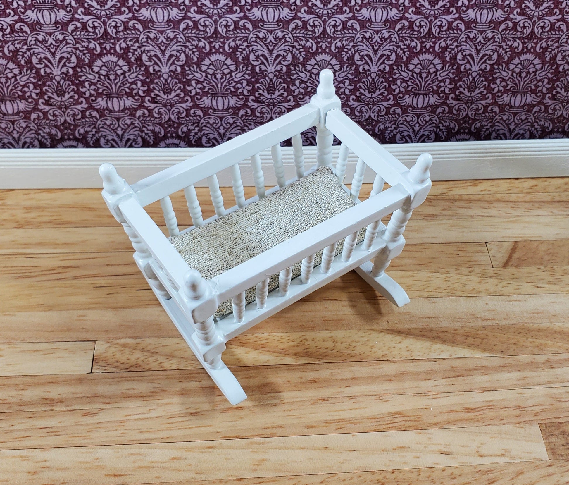 Dollhouse Miniature Cradle Crib for Nursery Wood WHITE1:12 Scale Furniture