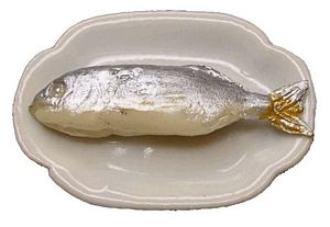 Dollhouse Mackerel Fish on Plate 1:12 Scale Miniature Food Kitchen