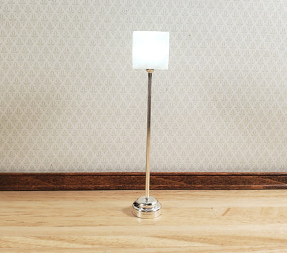 Dollhouse Miniature Battery Light Modern Floor Lamp Silver 1:12 Scale