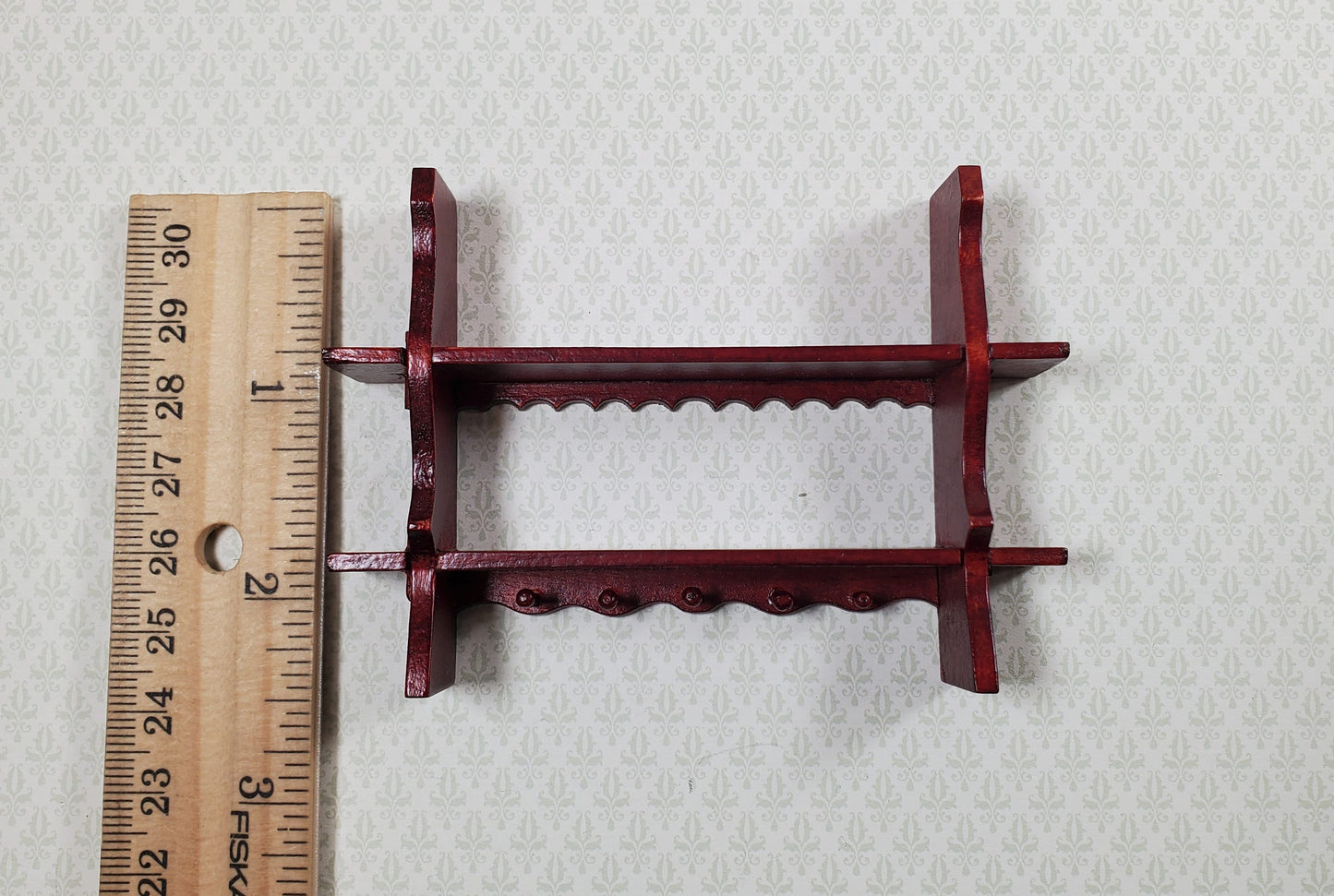 Dollhouse Shelf Kitchen with Pegs 1:12 Scale Miniature Mahogany Finish