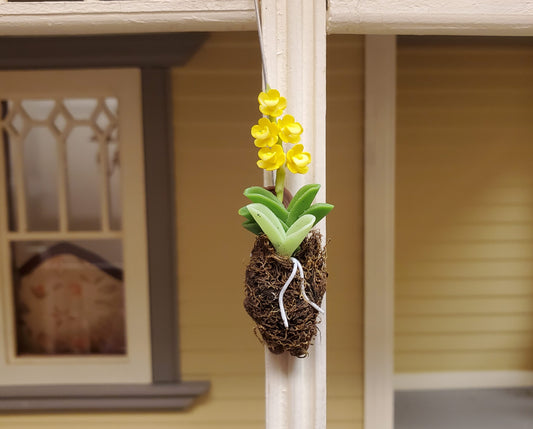 Dollhouse Hanging Orchid Yellow with Bark & Moss Flowering Plant 1:12 Scale
