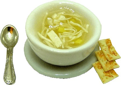 Dollhouse Chicken Noodle Soup on Saucer1:12 Scale Miniature Food Kitchen