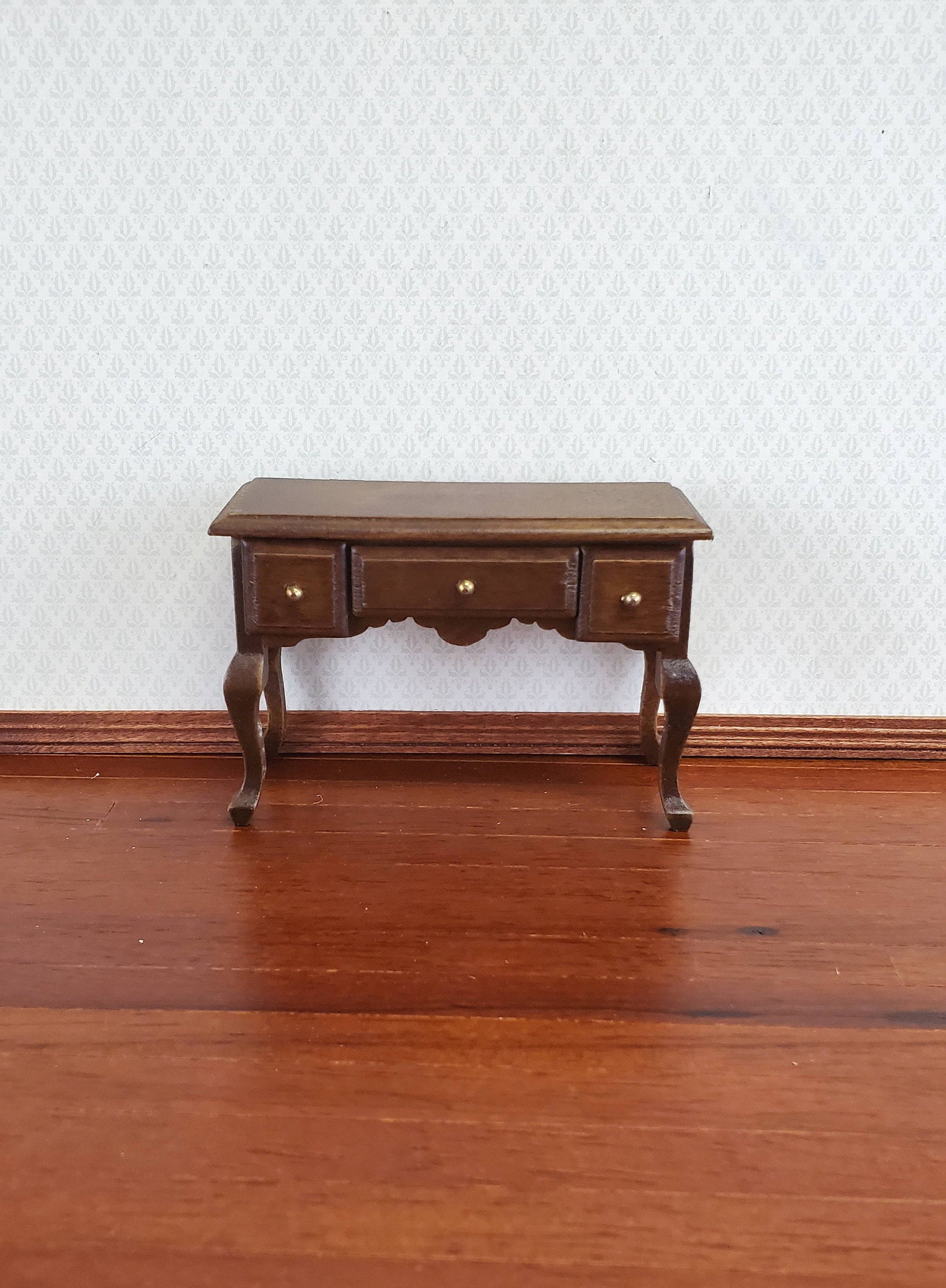 Dollhouse Miniature Vanity Table with Drawers Wood Walnut Finish 1:12 Scale Furniture