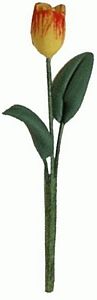Dollhouse Orange & Red Tulip Single Long Stem with Foliage 1:12 Scale Miniature