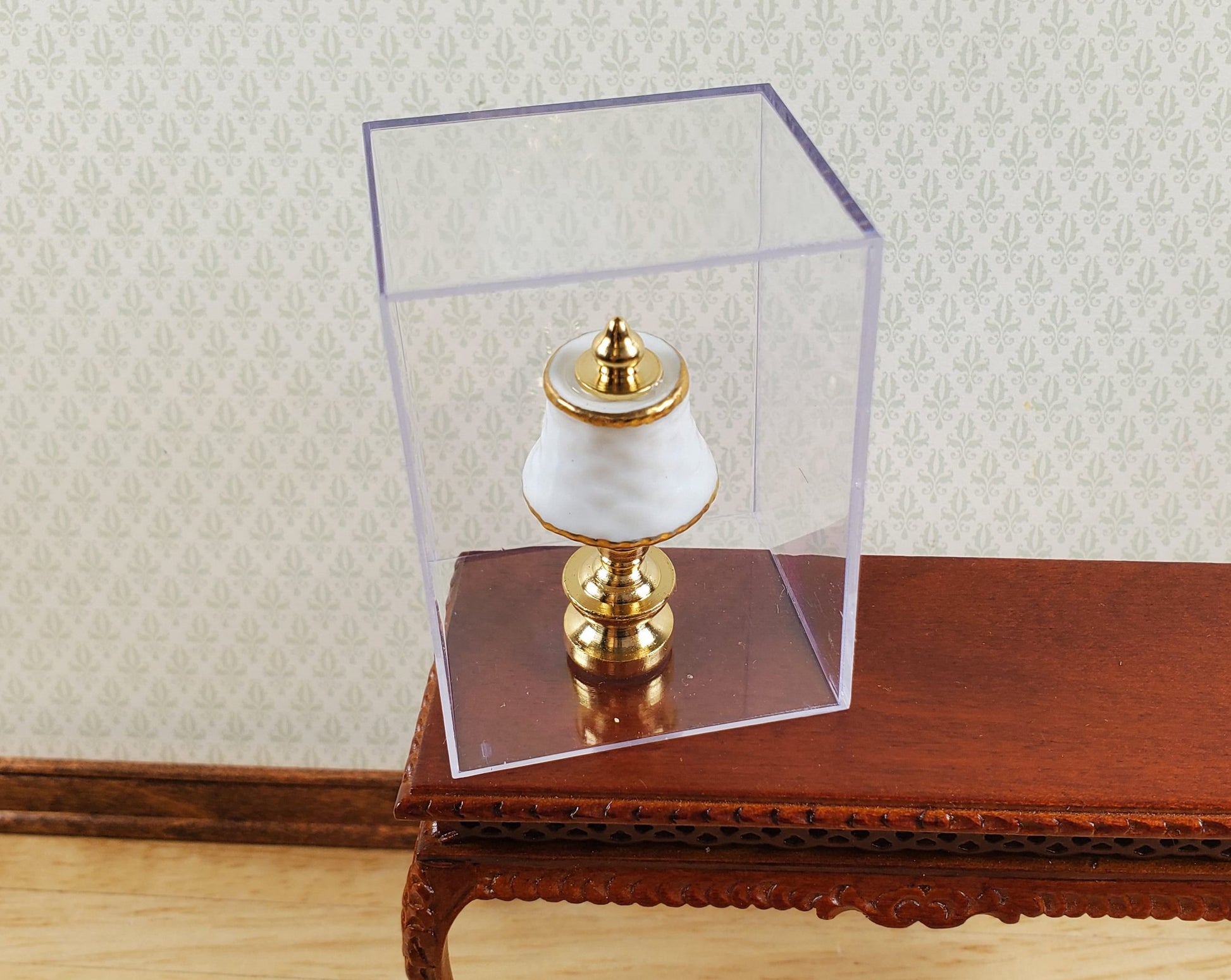 Dollhouse Small Lamp Non-Working White Gold Reutter Porcelain 1:12 Scale