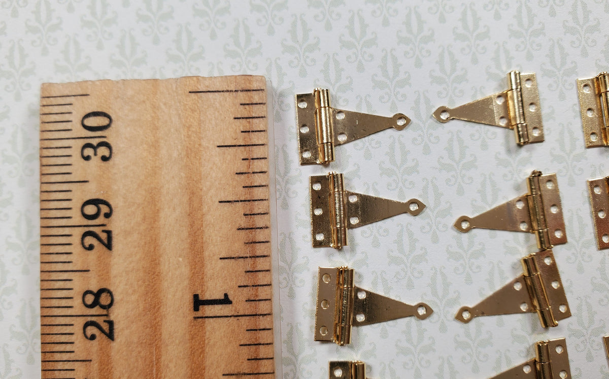 Dollhouse Miniature T Hinges Working x16 Gold 1:12 Scale Includes Nails