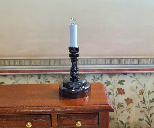 Dollhouse Battery Light with Wand Candlestick Large Black 1:12 or 1/6 Scale Lamp