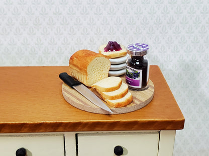 Dollhouse Bread Set with Jelly Knife Plates on Board 1:12 Scale Miniature Food